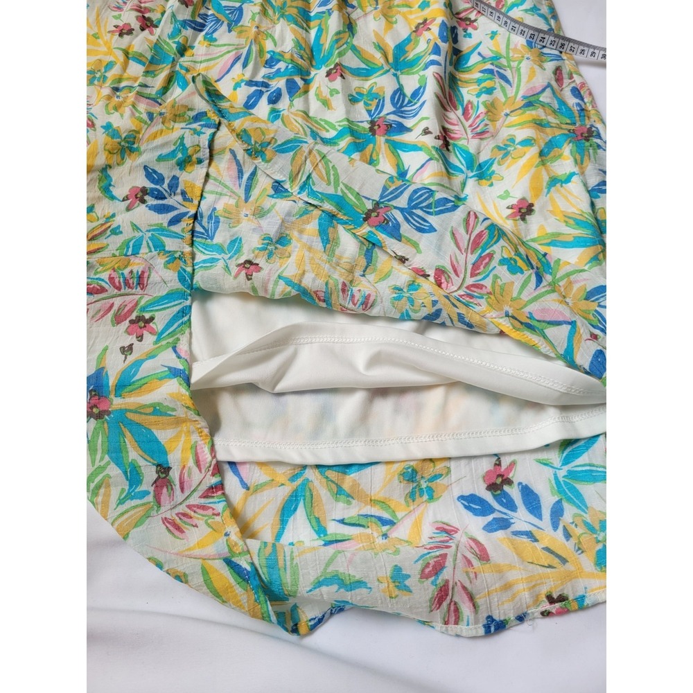 Indigo Rose Dress White Floral Colorful Tropical Tier Puff Sleeve Lined Beachy S - Picture 6 of 9